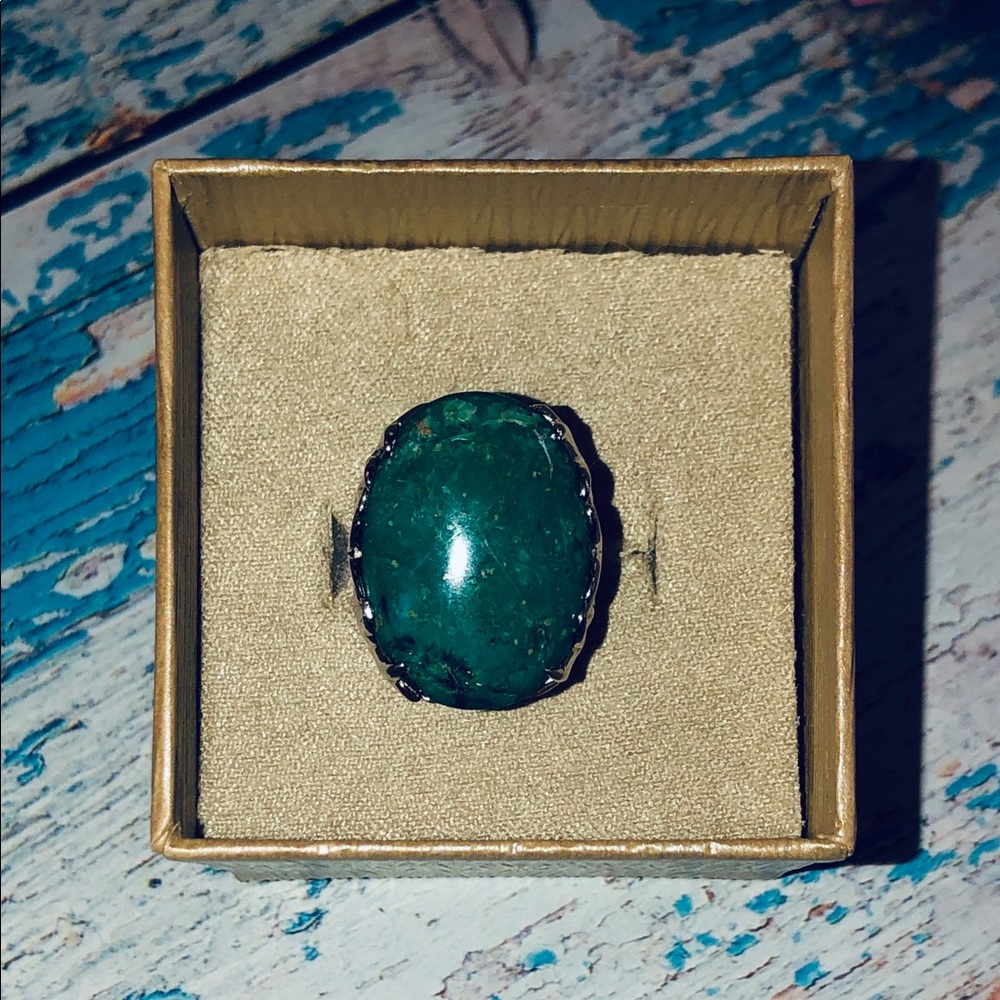 Beautiful Chrysocolla Ss Statement Ring Size 6 - image 3